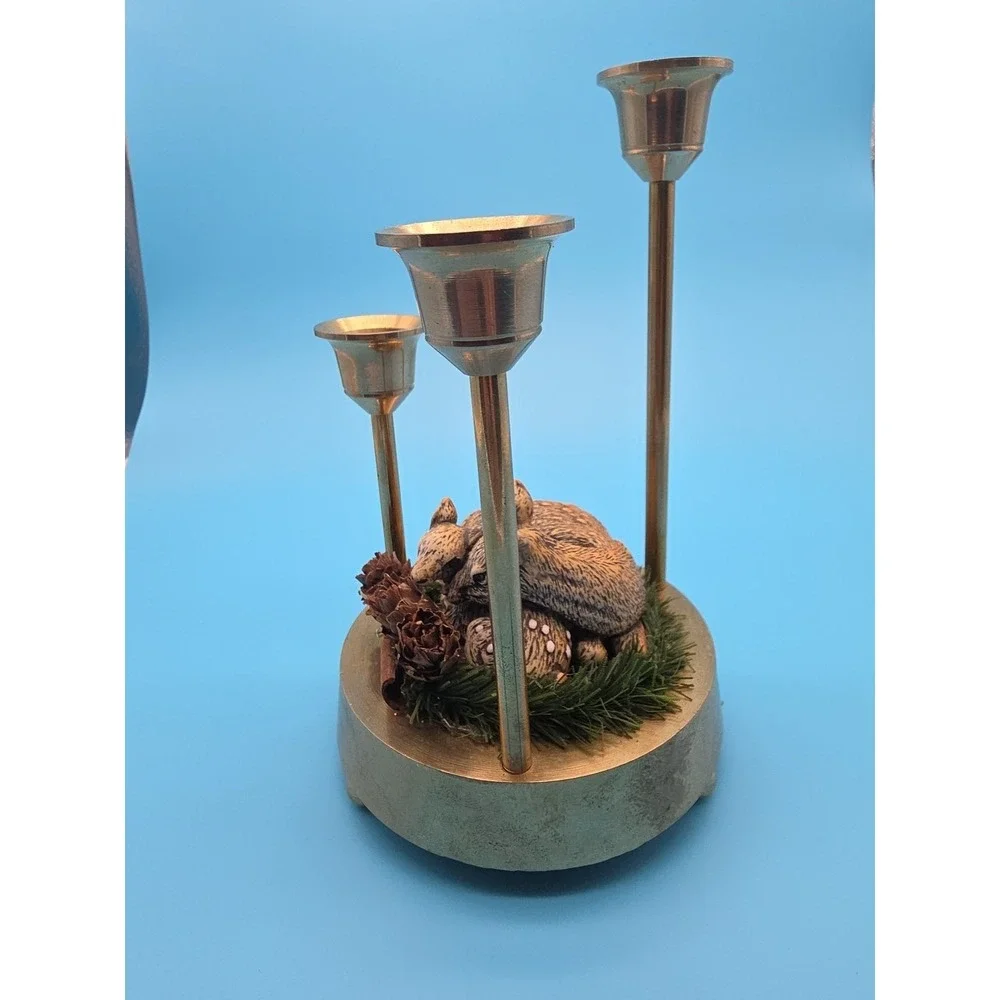 Brass Graduated Candle Holder With‎ Ceramic Deer 3 Candle